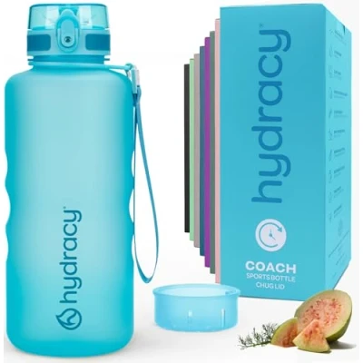Abbildung von Hydracy Trinkflasche mit Fruchteinsatz 2L Wasserflasche BPA freie Zeitmarkierung Auslaufsichere Sportflasche Kondensationsfrei für Sport und Outdoor