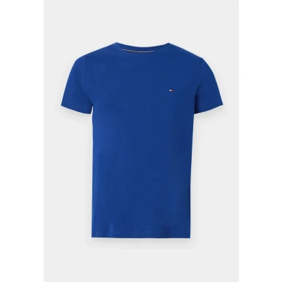 Abbildung von Tommy Hilfiger Herren T Shirt Kurzarm Stretch Slim Fit Tee Rundhalsausschnitt, Blau (Wedge Blue), XL