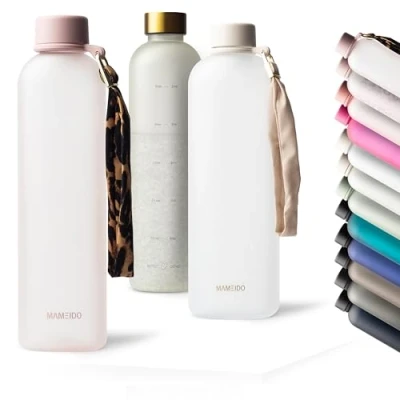 Abbildung von MAMEIDO Trinkflasche 1l &amp; 1,5l Kohlensäure geeignet, auslaufsichere mit Zeitmarkierung als Trinkerinnerung, Wasserflasche BPA frei für Sport (Rosé Quartz, 1000ml)