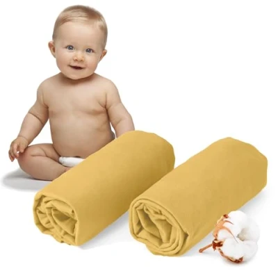 Abbildung von Dreamzie 2er Set Spannbettlaken 40x80 cm Oeko Tex Zertifiziert, 100% Baumwolle, atmungsaktives Spannbetttuch Jersey Baby, 150 g/m² Gelb