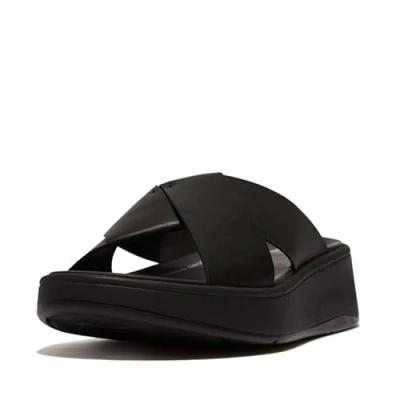 Abbildung von Fitflop Damen F Mode Leather Flatform Cross Slides Schiebe Sandalen, Schwarz, 38.5 EU