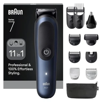 Abbildung von Braun All in One Series 7, 11 1 Groomingset, ProBlade, Nasenhaartrimmer, AutoSense, Rasierer Herren Elektrisch, Body Rasierer, Barttrimmer und Haarschneider, 120 Min Akku, AIO7540, Blau