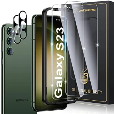Abbildung von UniqueMe 4 Stück Schutzfolie für Samsung Galaxy S23 Panzer Schutz Glas, 2 Schutzglas und Kameraschutz, 9H Härte Panzerfolie Folie Displayschutz, HD Klar