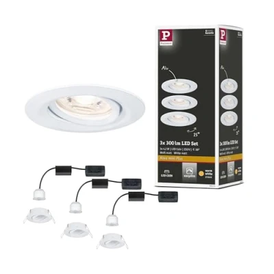Abbildung von Paulmann 92971 Nova Mini Plus LED Einbauleuchte Coin 3er Set rund schwenkbar 3x4,2W EasyDim dimmbar Weiß matt Aluminium Warmweiß 2700K, 126 W