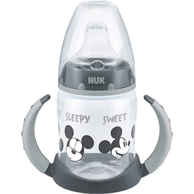 Abbildung von NUK First Choice+ Trinklernflasche 618 Monate 150 ml Anti Colic Ventil auslaufsichere Trinkschnabel Ergonomische Griffe BPA frei Disney Mickey Maus grau