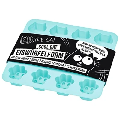 Abbildung von moses. Ed, the Cat Eiswürfelform, Eiswürfel in Pfoten &amp; Katzenform, spülmaschinengeeignete Silikonform für lustige Eiswürfel, 1 Stück, Blau