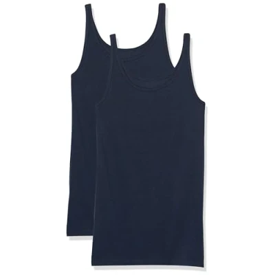 Abbildung von Amazon Essentials Damen Schmal geschnittenes Tanktop mit dünnem Trägern, 2er Pack, Marineblau, XL