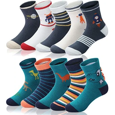 Abbildung von Adorel Jungen Socken Baumwolle Kindersocken Babysocken Strümpfe 10er Pack Dinosaurier und Raumfahrt 27 30 (Herstellergr. L)