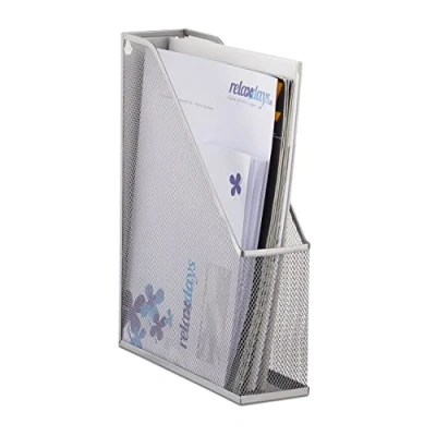 Abbildung von Relaxdays Stehsammler A4 Metallgeflecht, Stehordner, bis C4, Archivbox, Ösen für Wandmontage, Dokumentenablage, silber, 31.5 x 7.2 25 cm