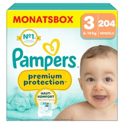 Abbildung von Pampers Baby Windeln Größe 3, Premium Protection, x204, 6kg 10kg, Doppelter Schutz für Hautkomfort &amp; gegen Auslaufen