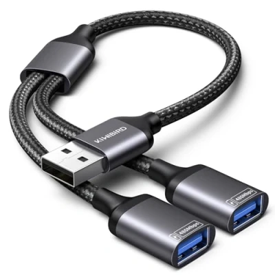 Abbildung von KiWiBiRD USB Splitter Y Kabel, 1 zu 2 verteiler Adapter, dual 2.0 Port Extender erweiterung ladekabel für Strom und Daten, HUB Mini Laptop Mac PS5 PS4 Xbox One X S, Auto doppelstecker
