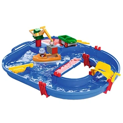 Abbildung von AquaPlay Start Set Wasserbahn für wenig Platz mit 21 Teilen inklusive 1 Hippo Wilma, Amphibienauto und Containerboot, Kinder ab 3 Jahren