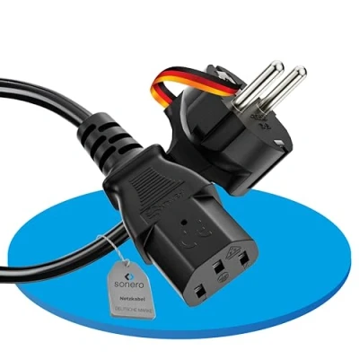 Abbildung von sonero Stromkabel Kaltgerätekabel 3 Polig, 1,0m, Schutzkontakt Schuko Stecker Netzstecker auf Kaltgerätekupplung C13 Buchse, Netzkabel Netzteil Strom Kabel für Monitor PC Drucker, Schwarz