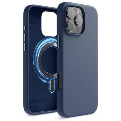 Abbildung von elago Magnetisch Silikon Hülle Kompatibel mit iPhone 16 Pro Max 6,9 Zoll, Allen MagSafe Zubehör Eingebaute Magnete, Soft Grip Silikon, Stoßfest (Dunkelblau)