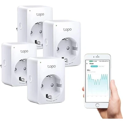 Abbildung von TP Link Tapo Smart WLAN Steckdose P110 mit Energieverbrauchsmesser, Home Alexa Steckdose, funktioniert Alexa, Google Home, Sprachsteuerung, Fernzugriff, Mini, 4 Pack