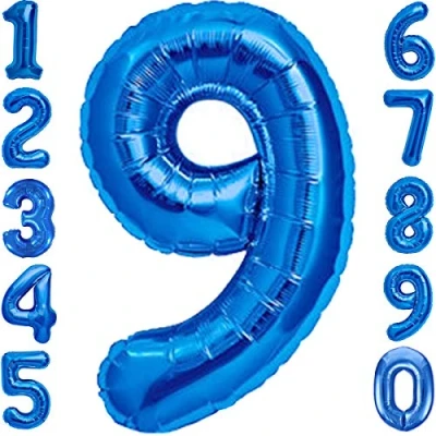 Abbildung von Luftballon 9. Geburtstag Zahl 9 Blau XXL Riesen Folienballon 100cm Geburtstagsdeko Jungen Ballon Deko zum Geburtstag. Fliegt mit Helium.