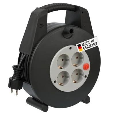 Abbildung von Brennenstuhl Vario Line Kabelbox 4 fach/Mini Kabeltrommel (15m Kabel, Made in Germany) schwarz/grau