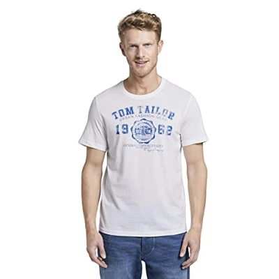 Abbildung von TOM TAILOR Herren T Shirt mit Logo Print, 20000 White, XXXL