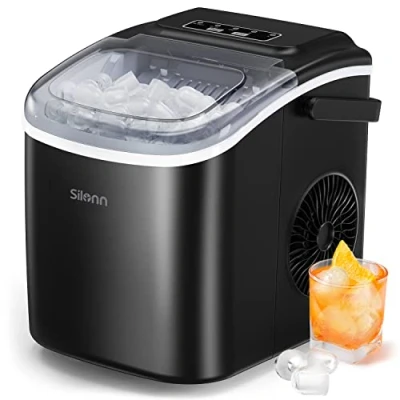 Abbildung von Silonn Eiswürfelmaschine, Eiswürfelbereiter 9 Würfel in 6 Minuten fertig, 12 KG 24 Stunden, Selbstreinigende Kleine 2 Eiswürfel Größen für Küche, Büro, Bar und Party, Schwarz