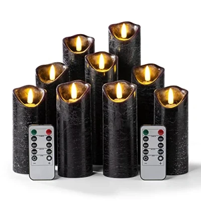 Abbildung von Hausware Kit ohne Flammen Kerzen Batterie mit Strom LED Wachs flackern elektrische Kerze Fernbedienung Timer Halloween Weihnachtsdekoration (schwarz) (Black)
