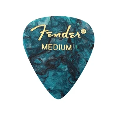 Abbildung von Fender 351 Shape Premium Plektren (12 Stück) für E Gitarre, Akustikgitarre, Mandoline und Bass Medium Ocean Türkis
