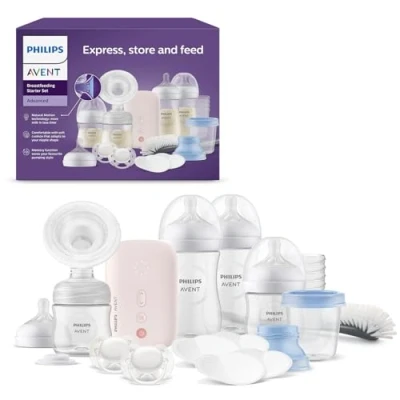 Abbildung von Philips Avent Elektrische Natural Motion Milchpumpe Set zum Abpumpen, Aufbewahren und Füttern inkl. Flaschen, Schnuller Becher (Modell SCD340/31)