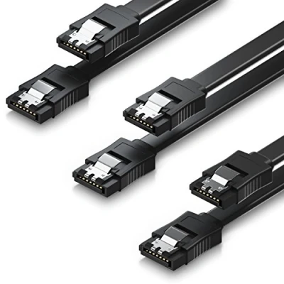 Abbildung von deleyCON 3x 50cm SATA III Kabel im Set S ATA 3 Datenkabel HDD SSD Verbindungskabel Anschlusskabel Metall Clip 6 GBit/s 2 Gerade L Type Stecker Schwarz