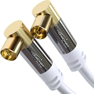 Abbildung von KabelDirekt 4K Antennenkabel, Koaxialkabel, TV Kabel 90 gewinkelt 3 m Fernsehkabel digital &amp; analog, bruchfeste Metallstecker (Winkel Stecker/Winkel Buchse, für DVB C, T, S, weiß)