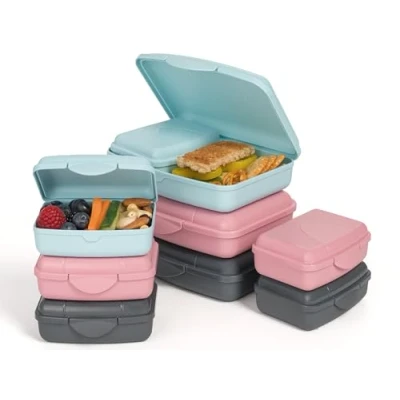 Abbildung von Hausfelder Brotdosen Set flach Brotdose für Kinder und Erwachsene mit Fächern (RosePink/LimeGreen/SlateGrey, 9er Set)