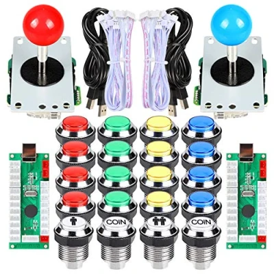 Abbildung von EG STARTS 2 Spieler Klassische Arcade Wettbewerb DIY Kits USB Encoder Zum PC Joystick + 8 Möglichkeiten Aufkleber Chrome LED Leuchttaste 1 Münze Tasten Für Mame Raspberry Pi 3