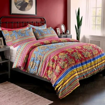 Abbildung von Dreamzie Böhmisch Bettwäsche 200x220 3 Teilig Rot Blau Bunt Indischen Boho Bohemian Bettbezüge mit Reißverschluss und 2 Kissenbezug 80x80 aus 100% Mikrofaser Zertifiziert ohne Chemikalien (Oeko TEX)