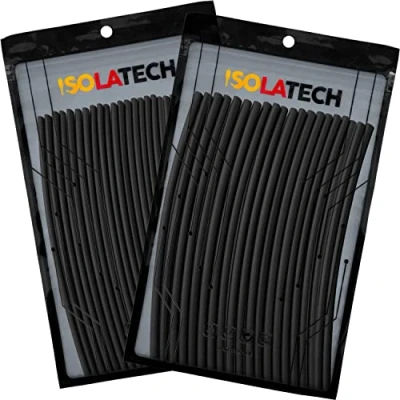 Abbildung von ISOLATECH Schrumpfschlauch Set Bündel 2:1 ohne Kleber unbeschriftet Schwarz Ø2mm 5,0 Meter in 25Stk x 20cm und Ø3mm 4,0 20Stk