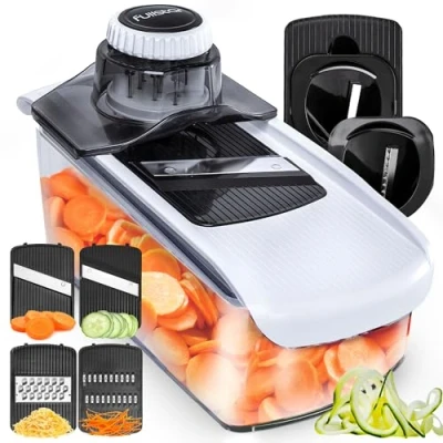 Abbildung von Mandoline Gemüsehobel Gemüsereibe Gurkenhobel Dünne Scheiben Reibe für Gemüse Hobel Küchenhobel Küchenreibe Küchen Gadgets (6 in 1)