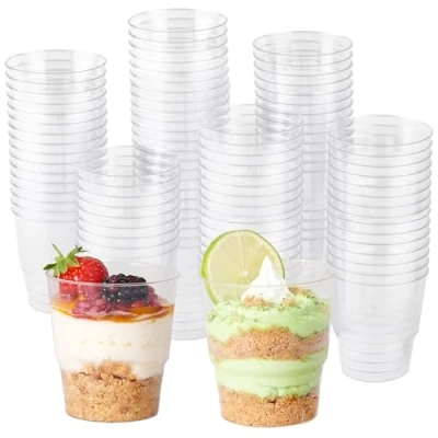 Abbildung von MATANA 72 Hartplastik Dessertschalen für Partys, Buffets (Rund, 225ml) Plastikbecher, Dessertgläser, Dessertbecher Nachtisch, Pudding, Mousse, Tiramisu Stabil &amp; Mehrweg