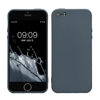 Abbildung von kwmobile Hülle kompatibel mit Apple iPhone SE (1.Gen 2016) / 5 5S weiches TPU Silikon Case Cover geeignet für kabelloses Laden Dunkler Schiefer