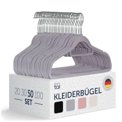 Abbildung von Blumtal Kleiderbügel 50 Stück Samt 360 drehbar und belastbar platzsparend rutschfest Grau mit Samtbezug Samtbügel Bügel