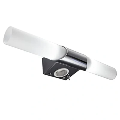 Abbildung von B.K.Licht Spiegelleuchte Bad mit Steckdose, warmweiße Lichtfarbe, Kippschalter, Badezimmerlampe, Spiegellampe Bad, Lampe Badezimmer, Badlampe Wand, Wandlampe 44,5x6x11 cm, Chrom