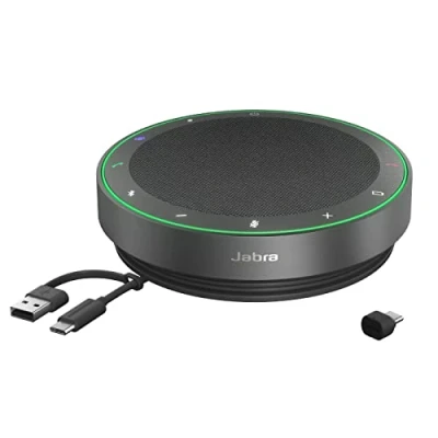 Abbildung von Jabra Speak2 75 schnurlose Freisprechlösung mit USB C Bluetooth Adapter, 4 Mikrofone Geräuschunterdrückung, 65 mm Breitband Lautsprecher, für MS Teams zertifiziert, Dunkelgrau