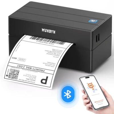 Abbildung von MUNBYN Bluetooth Etikettendrucker DHL, Label Printer 4x6, Labeldrucker Thermodrucker für Shopify, Ebay, Etsy, Amazon, Evri, DPD,UPS, FedEx, ITPP130B Schwarz
