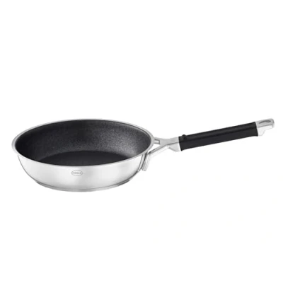 Abbildung von RÖSLE SILENCE PRO Bratpfanne, Hochwertige Pfanne aus Edelstahl mit Silikongriff, 28 cm, 18/10, induktionsgeeignet, spülmaschinengeeignet,Silberfarben/Schwarz