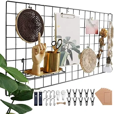Abbildung von Wandgitter Schwarz,Wanddekor, Multifunktionale Gitterwand, DIY Eisen Gitter der Fotowand Dekoration .Pinnwand Foto an Memoboard Hängen in Familie, Küche (40 * 80cm)