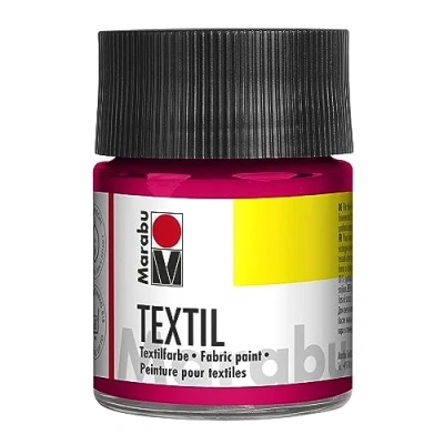Abbildung von Marabu 17160005031 Textil Stoffmalfarbe für helle Stoffe, Kirschrot 50 ml, Druckfarbe auf Wasserbasis, waschbeständig bis 60C, Fixierung durch Bügeln o. Backofen