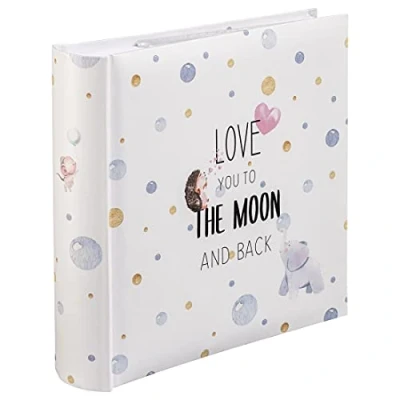 Abbildung von Hama Babyalbum &quot;To The Moon&quot; (Baby Einsteckalbum für 200 Fotos im Format 10x15cm, Fotoalbum Mädchen und Jungen, Kinder Album zum Einstecken, Fotobuch mit Baby Motiv) weiß/pastell