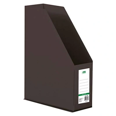 Abbildung von D.RECT Kunststoff Organizer, Zeitschriftenhalter, Stehsammler mit Sichtfenster zum Beschriften PVC A4 90mm, zusammenlegbar, Schwarz, 110204