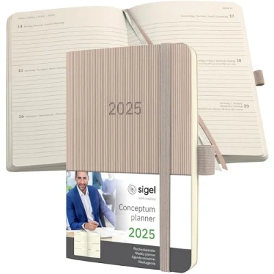 Abbildung von SIGEL C2531 Wochenplaner Wochenkalender 2025, ca. A6, taupe, Softcover, 176 Seiten, Gummiband, Stiftschlaufe, Archivtasche, aus nachhaltigem Papier, Conceptum