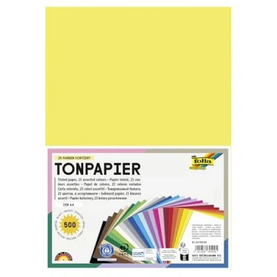 Abbildung von folia 64/500 09 Tonpapier Mix, DIN A4, 130 g/m², 500 Blatt sortiert in 25 Farben, zum Basteln und kreativen Gestalten von Karten, Fensterbildern für Scrapbooking