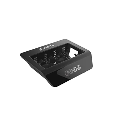 Abbildung von VARTA Akku Ladegerät, Batterieladegerät für wiederaufladbare AA/AAA/C/D/9V und USB Geräte, LCD Universal Charger+, Einzelschachtladung, unbestückt, Schwarz