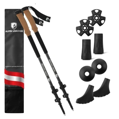Abbildung von ALPIN LOACKER Teleskop Wanderstöcke Aluminium und Carbon mit Korkgriff I Leichte Nordic Walking Stöcke Damen Herren für Skifahren Wandern Trekkingstöcke Bergsport, Light Grau