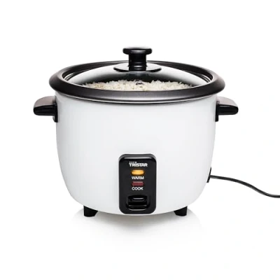 Abbildung von Tristar RK 6117 Reiskocher, 0,6L, Reis für bis zu 3 Personen ohne Anbrennen, Mit Warmhaltefunktion, 300W, Edelstahl, Weiß