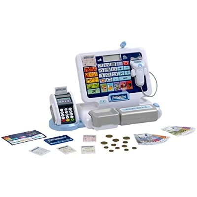 Abbildung von Theo Klein 9324 Tablet Kassenstation I Spielkasse mit Sound und abnehmbarem Tablet, POS Terminal mechanischer Funktion, Scanner Spielgeld Spielzeug für Kinder ab 3 Jahren